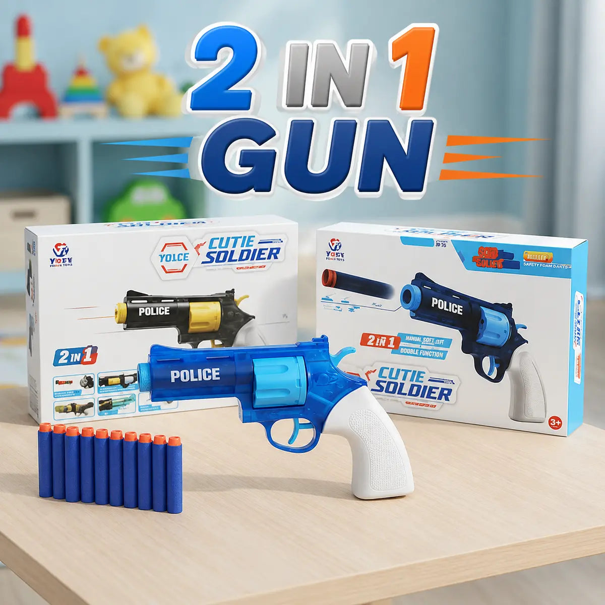 Soldier 2 in 1 Soft Darts and water shooting Gun (Random Color) (648-38)