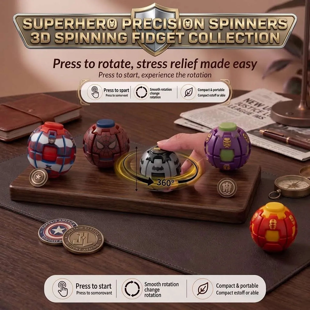 Avengers Press & Spin 3D Spinner Fidget Ball (Random Character | 0105) - Pack Of 2